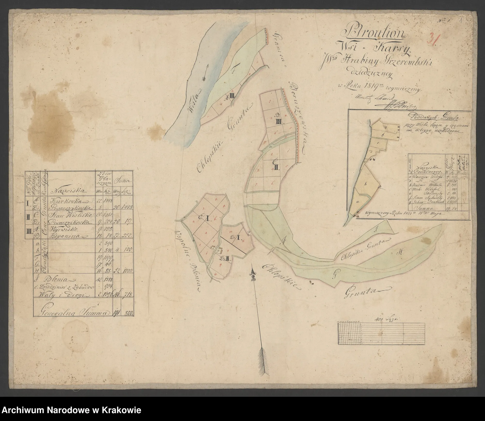 Brouillon mapy wsi Karsy (1819) — arkusz 1, dominium Gręboszów