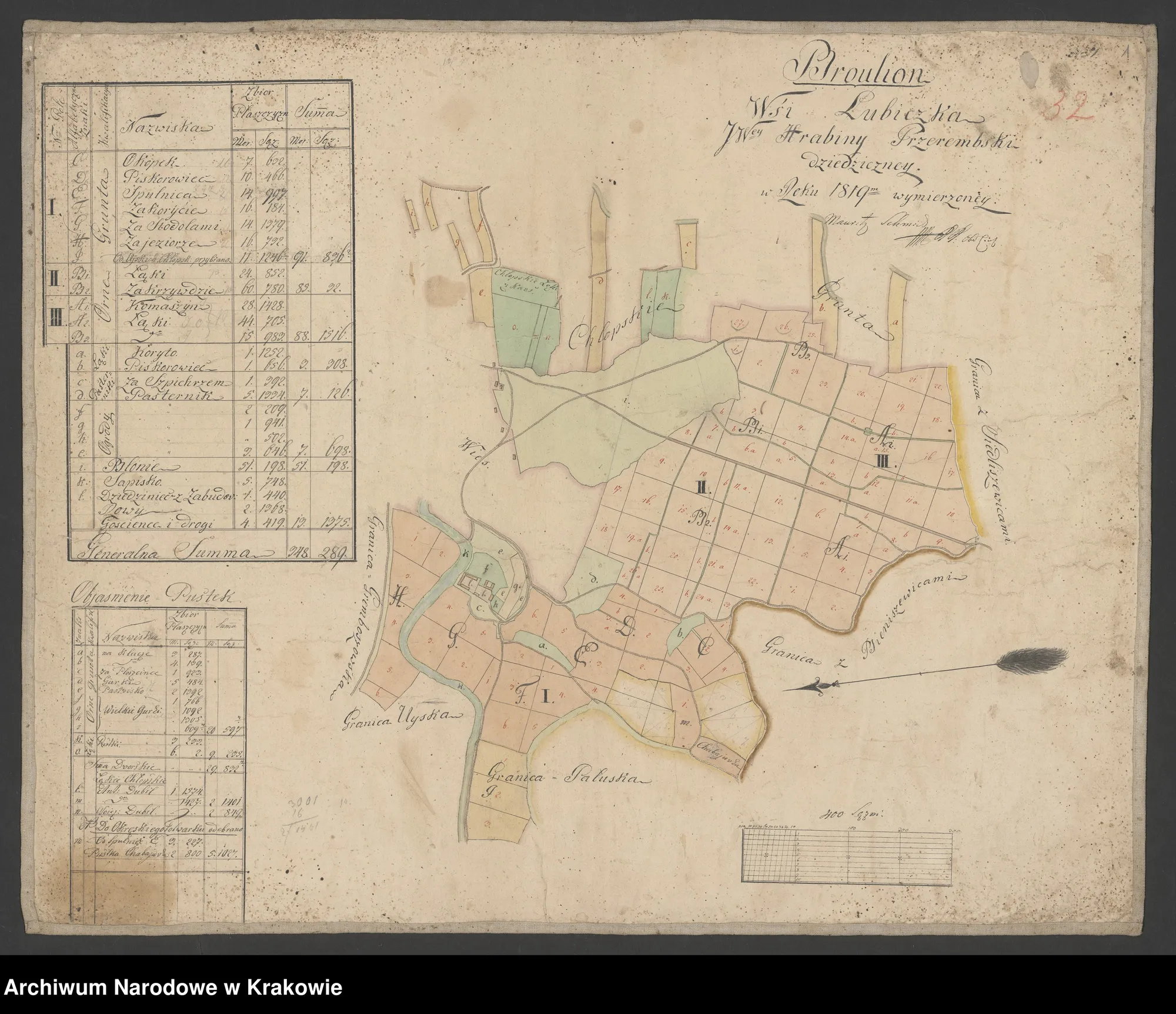 Brouillon mapy wsi Lubiczka (1819) — dobra Przerębskich