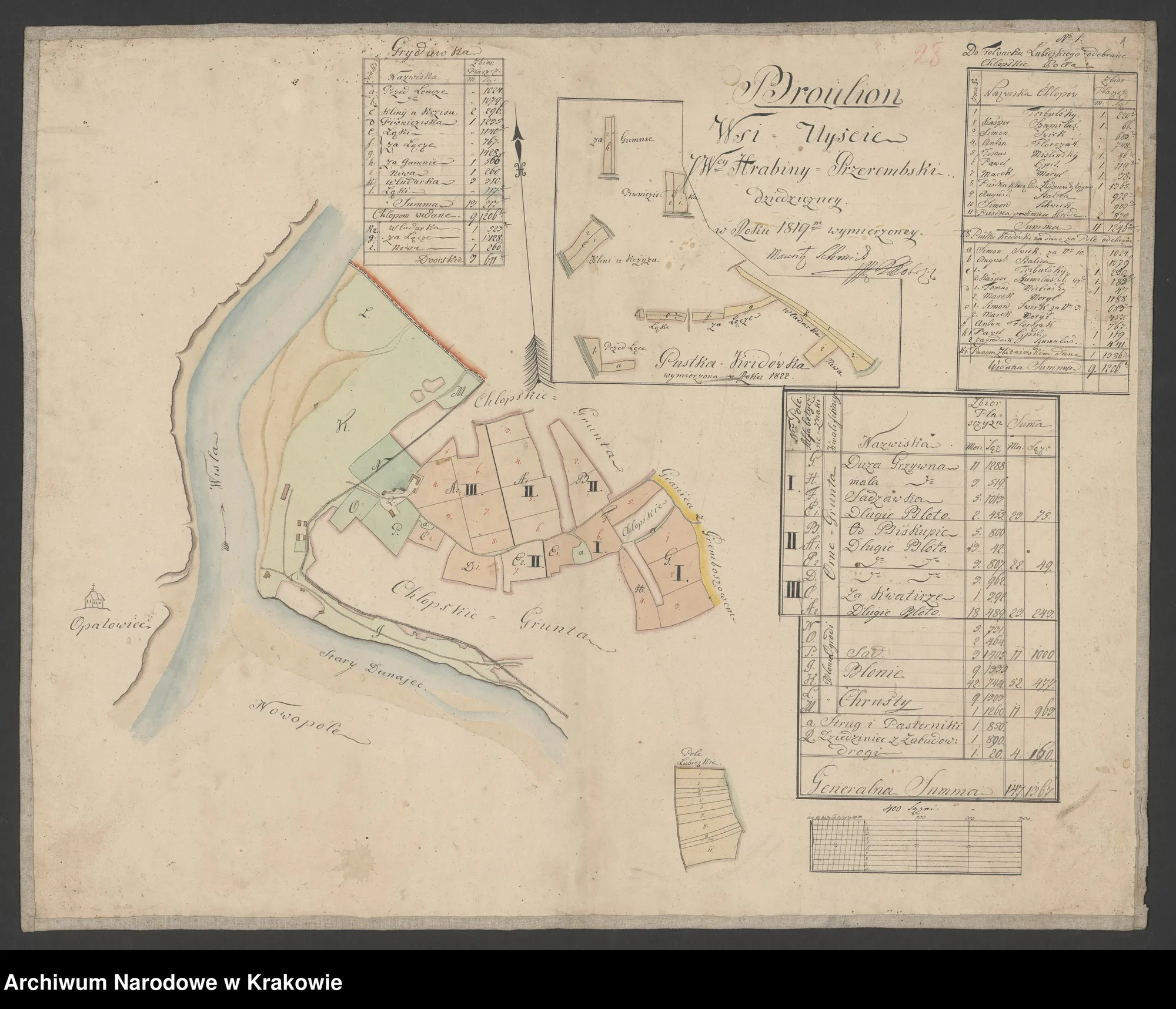 Brouillon mapy wsi Ujście Jezuickie (1819) — arkusz 1