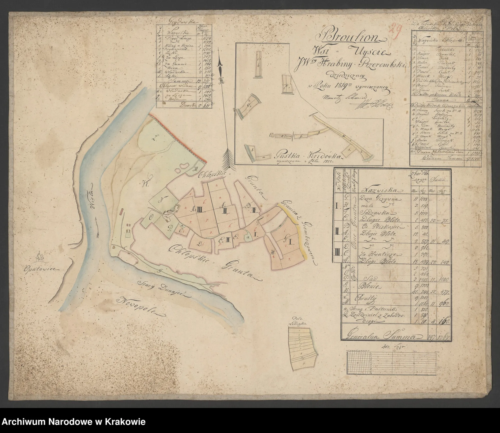 Brouillon mapy wsi Ujście Jezuickie (1819) — arkusz 2