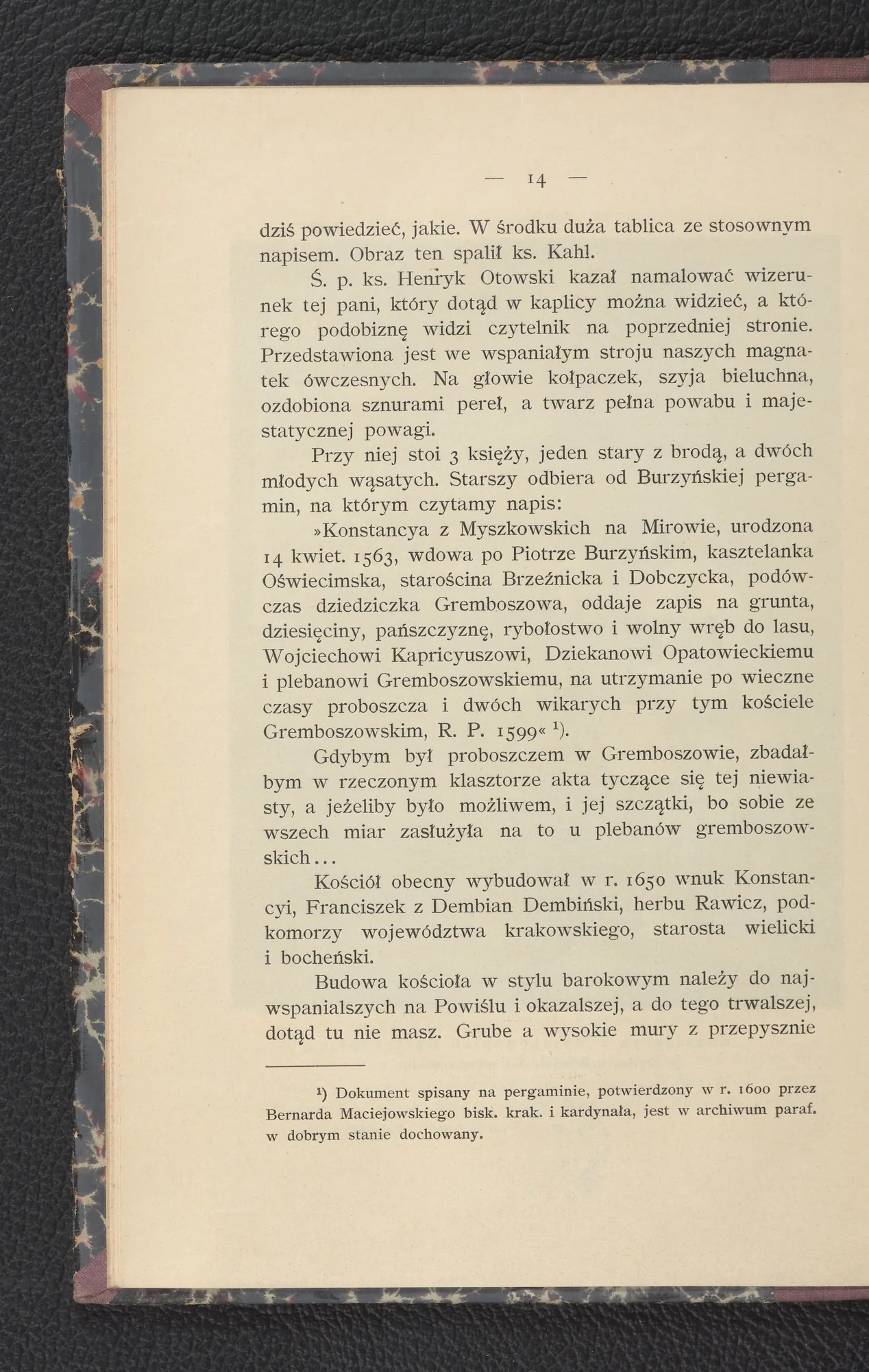 Tablica Konstancji Burzyńskiej — fundacja proboszcza i wikarych (1599)