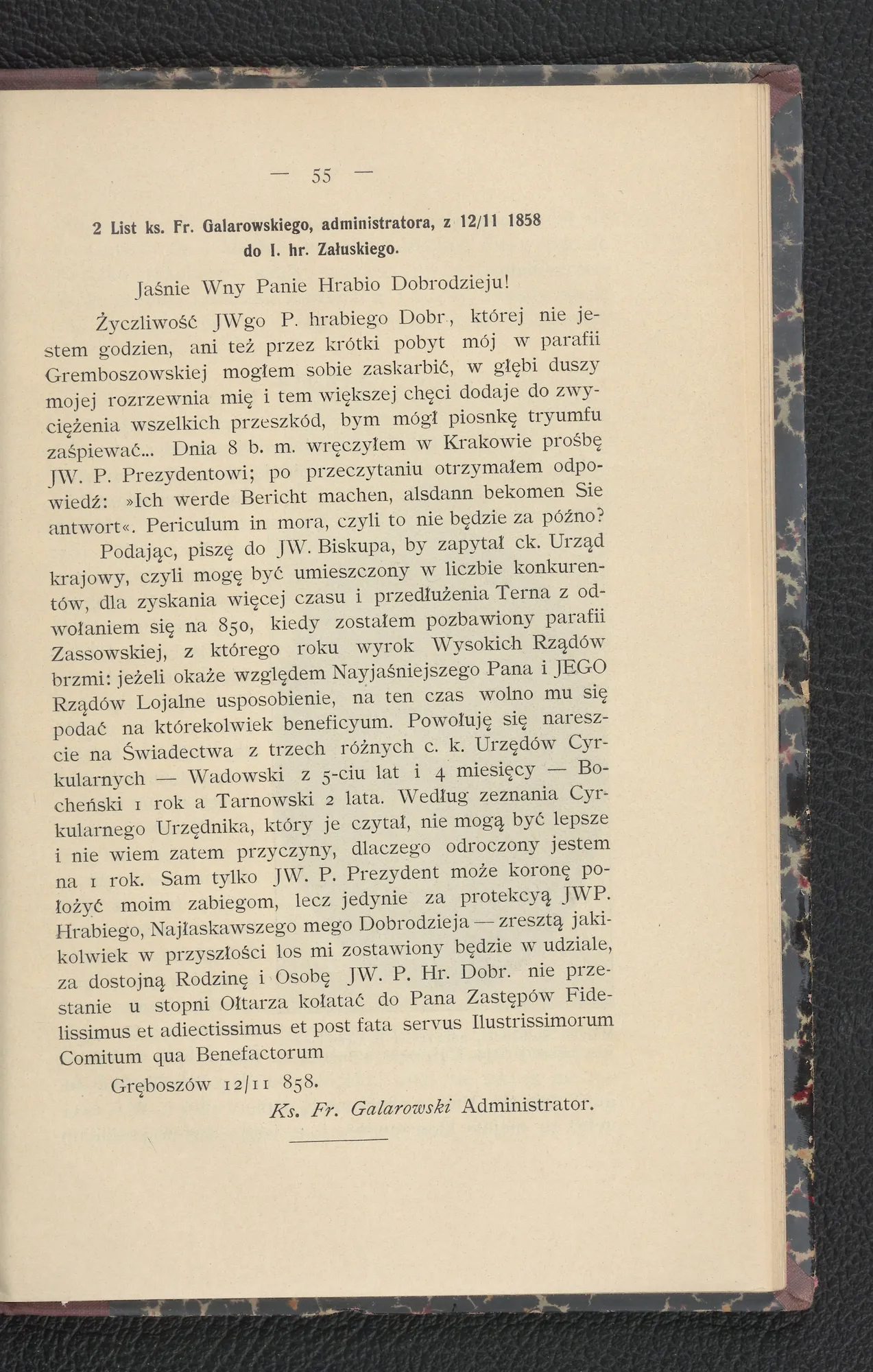 List administratora Galarowskiego do hr. Załuskiego z 12 XI 1858