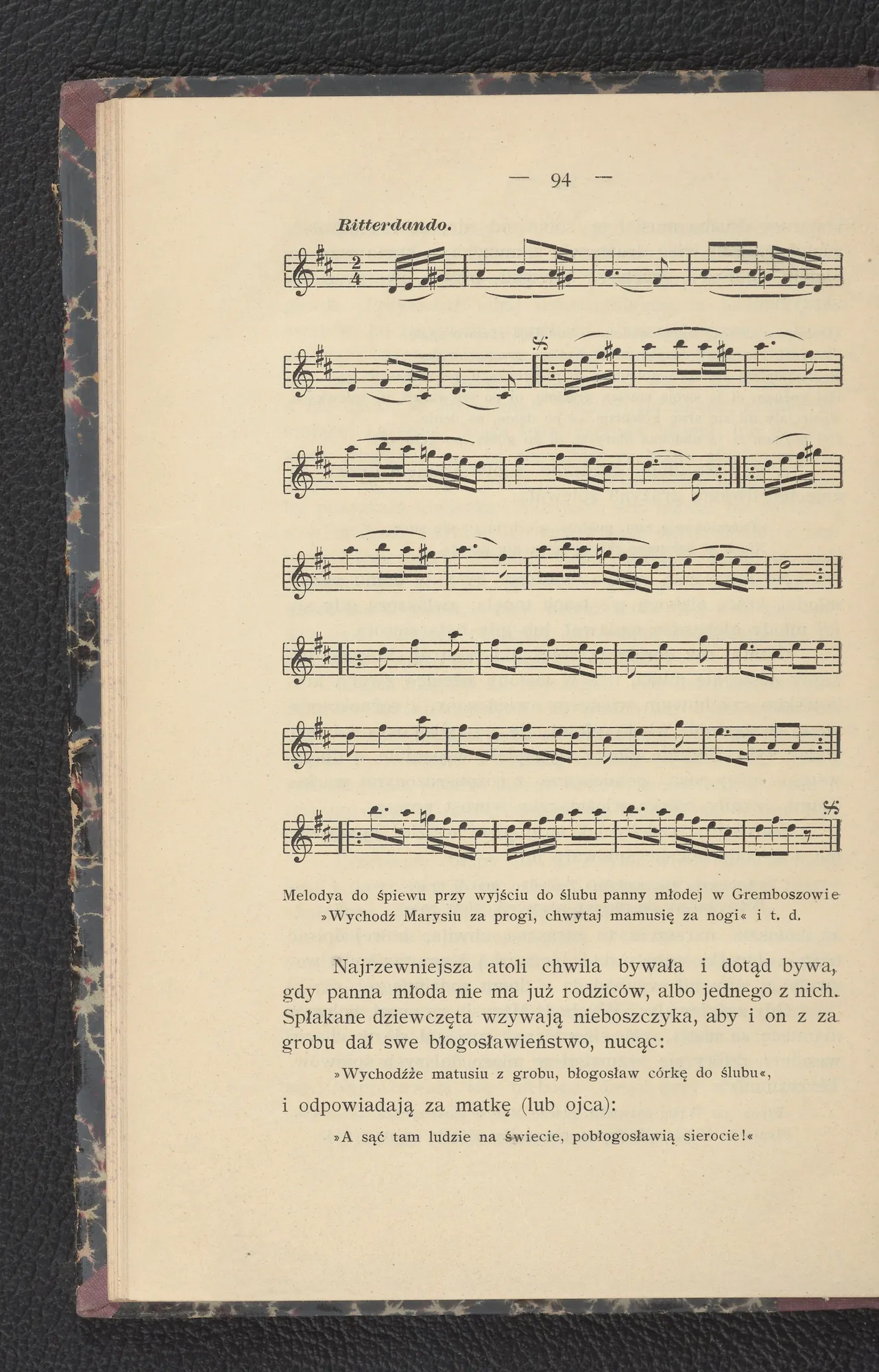 Melodia pieśni weselnej „Wychodź Marysiu za progi…” — zapis nutowy Bojki