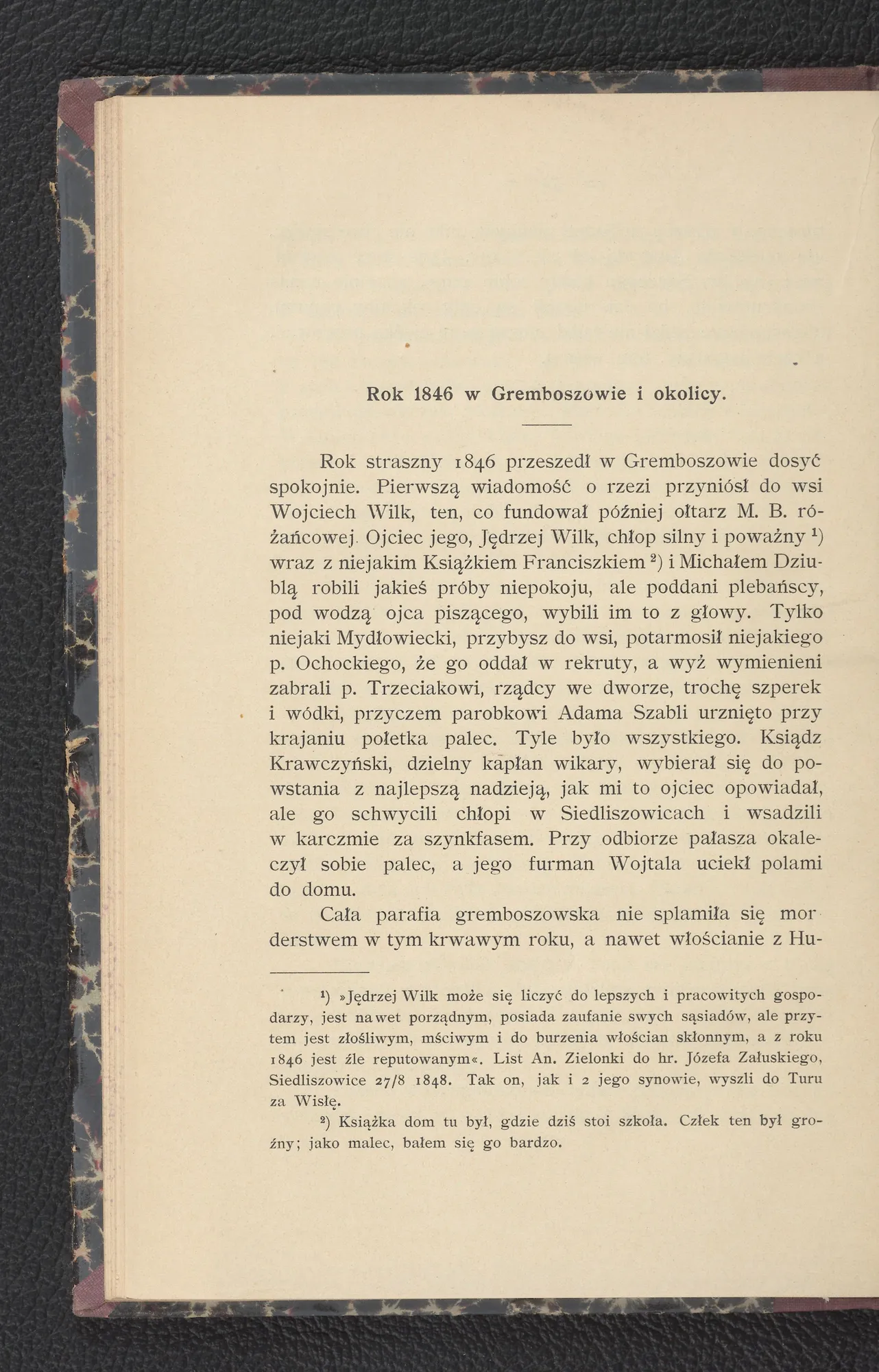 Rozdział „Rok 1846 w Gremboszowie i okolicy” — wspomnienia o powstaniu krakowskim