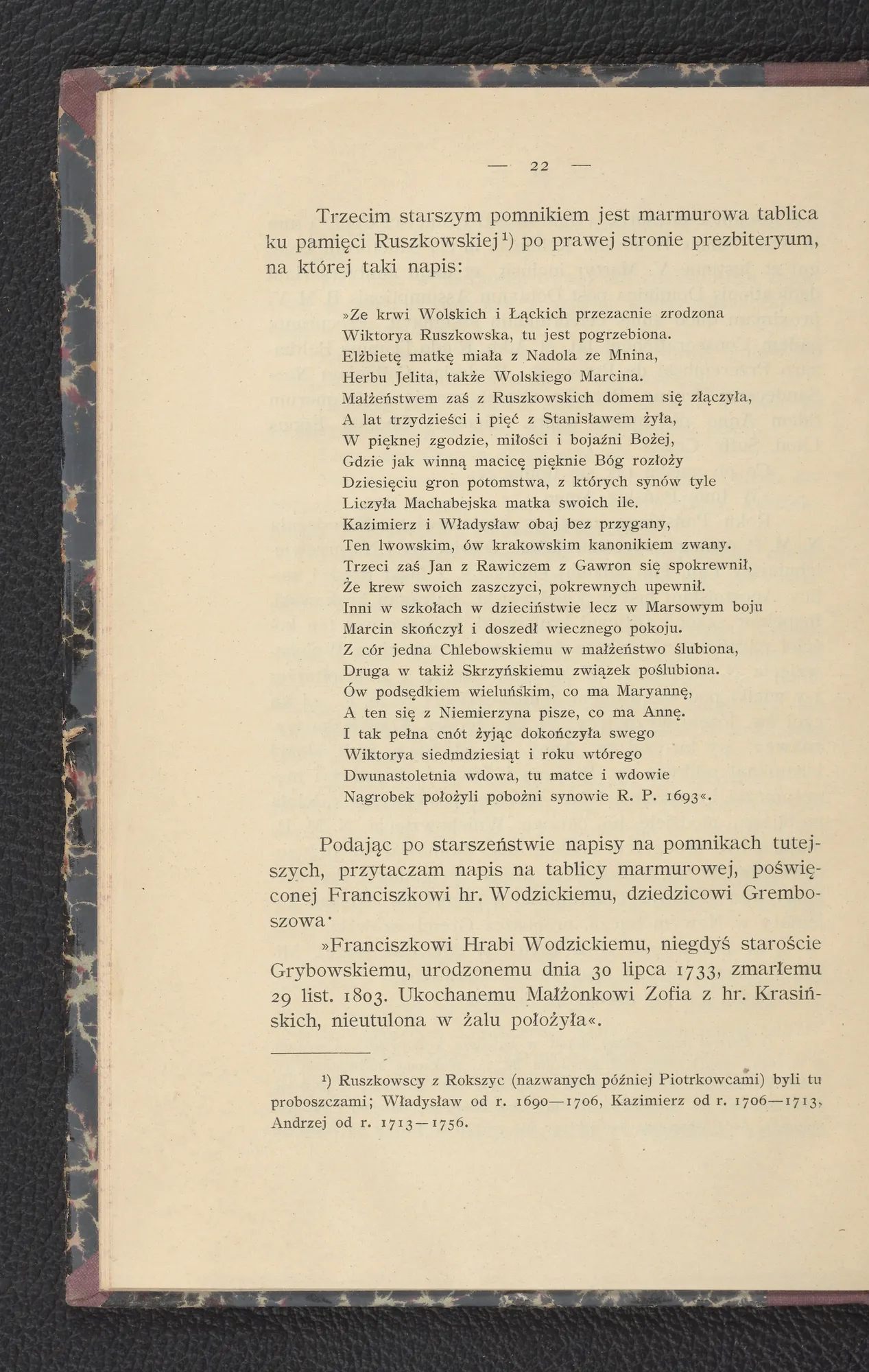 Tablice pamiątkowe Ruszkowskiej (1693) i hr. Wodzickiego (1803)
