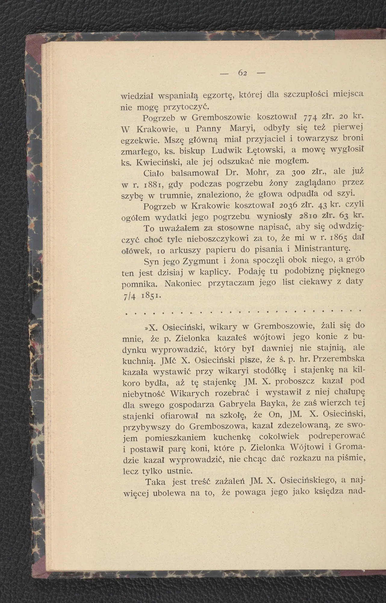 Pogrzeb hr. Załuskiego (1866) — koszty i uroczystości w Gręboszowie i Krakowie