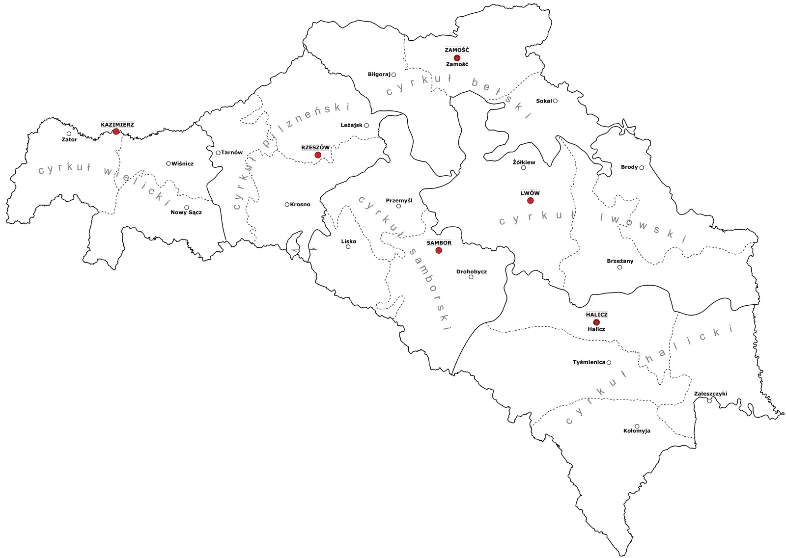 Podział administracyjny Galicji po rozbiorach (ok. 1775)