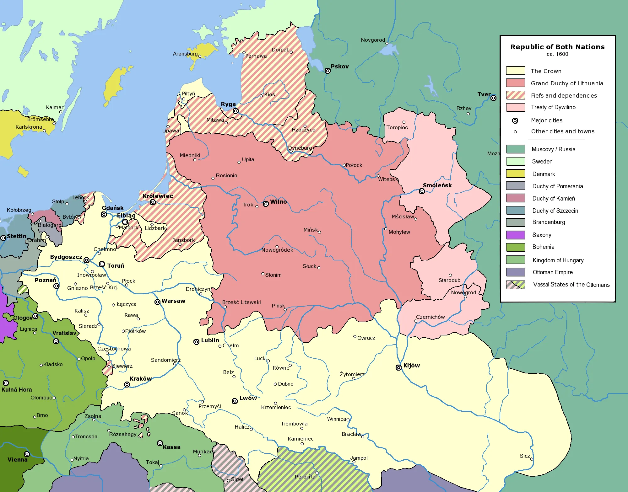 Mapa Rzeczypospolitej Obojga Narodów ok. 1600 roku — kontekst osadnictwa staropolskiego