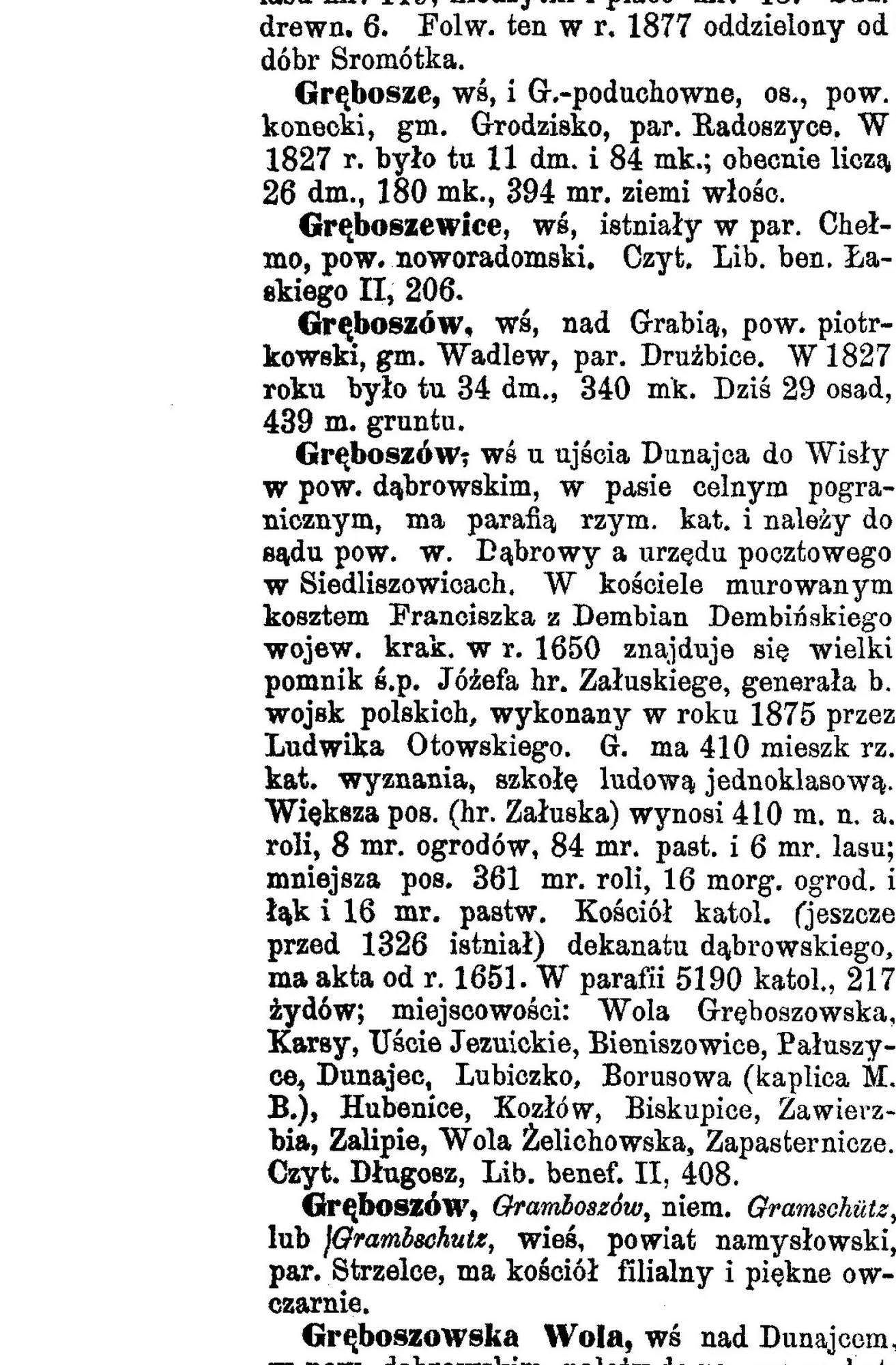 Skan hasła Gręboszów ze Słownika Geograficznego Królestwa Polskiego (1881), s. 808