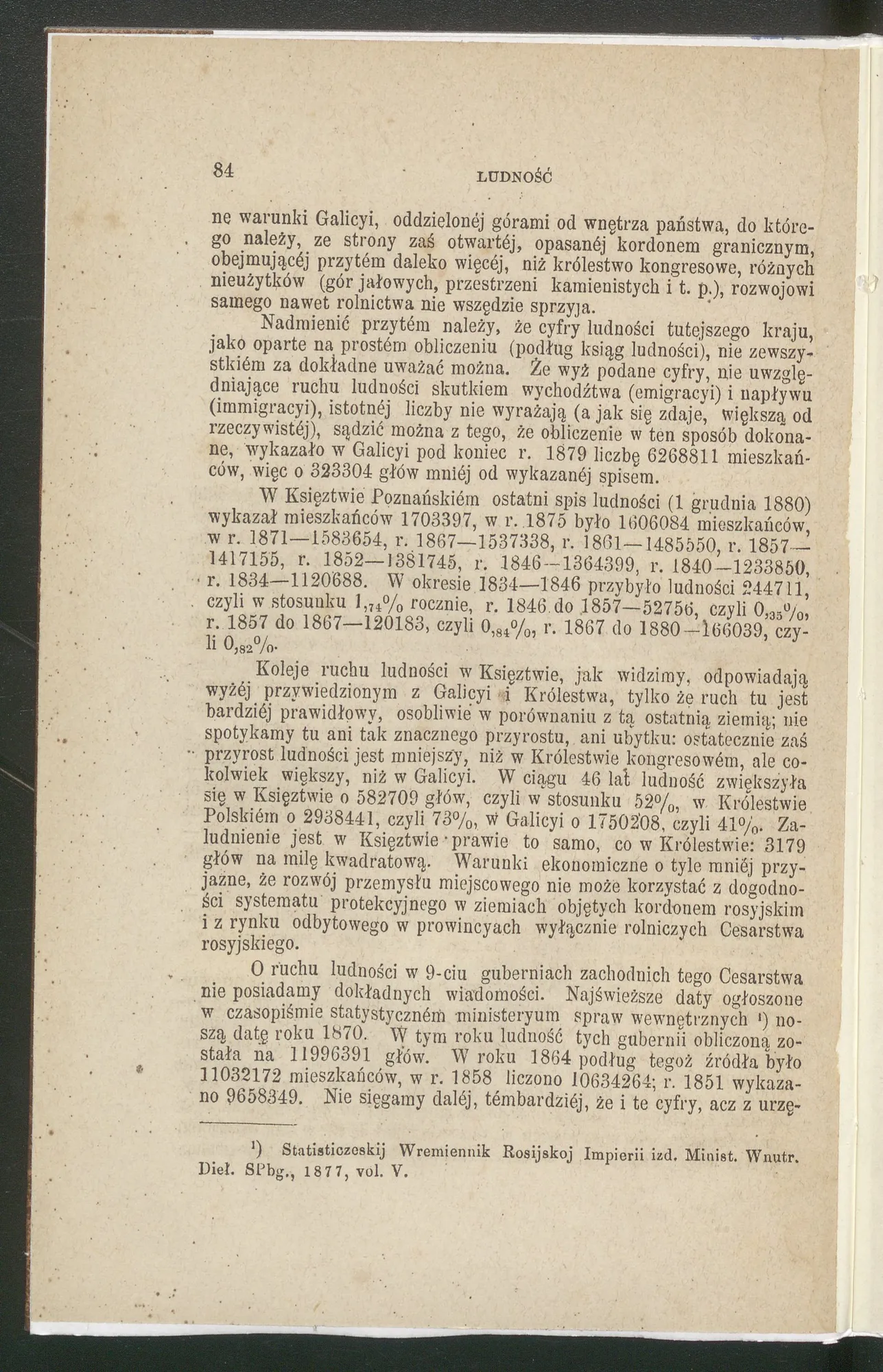 Strona publikacji Ludność Galicyi (1880) — przykład urzędowej tabeli spisowej