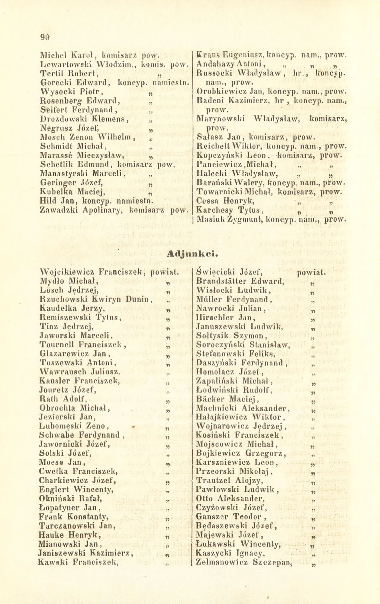 Szematyzm Galicji (1870), s. 90 — etat urzędników; adjunci i komisarze powiatowi