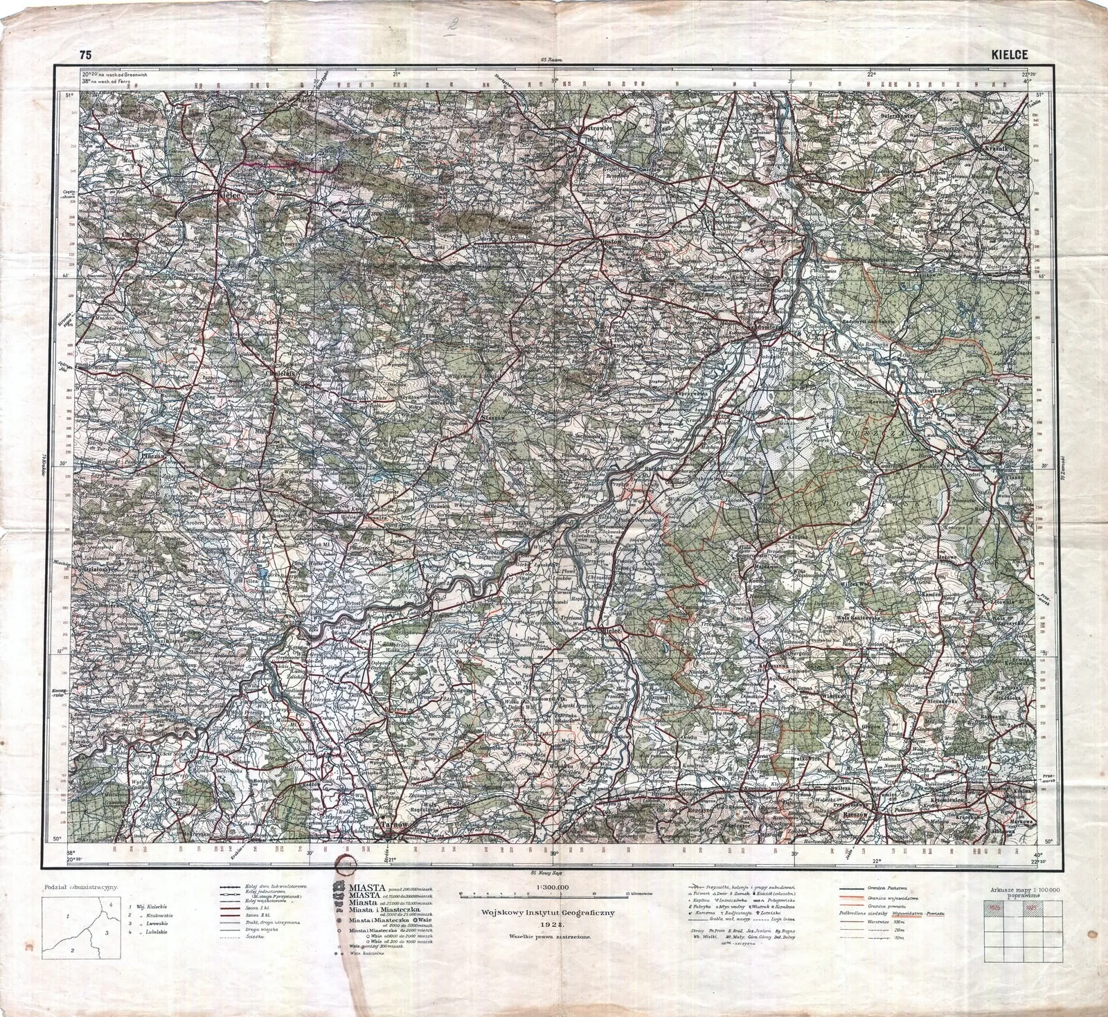 Mapa operacyjna Polski, arkusz Kielce (WIG, 1928) — widok całego arkusza