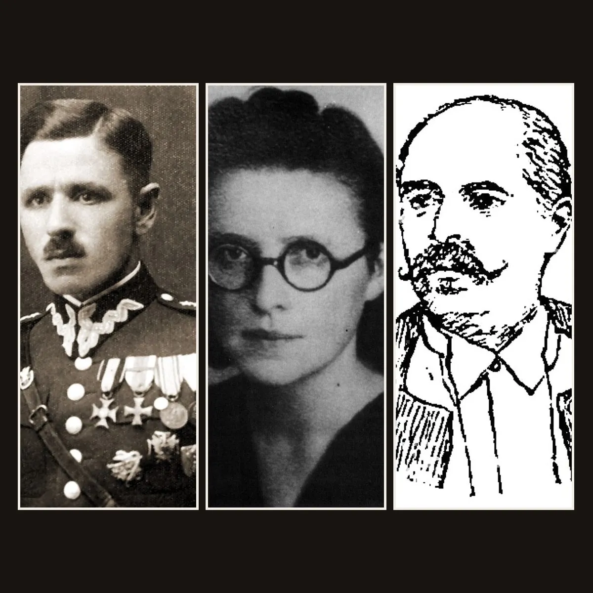 Synowie Ziemi Gręboszowskiej — kolaż portretów: mjr Henryk Sucharski, Stefania Łącka, Jakub Bojko